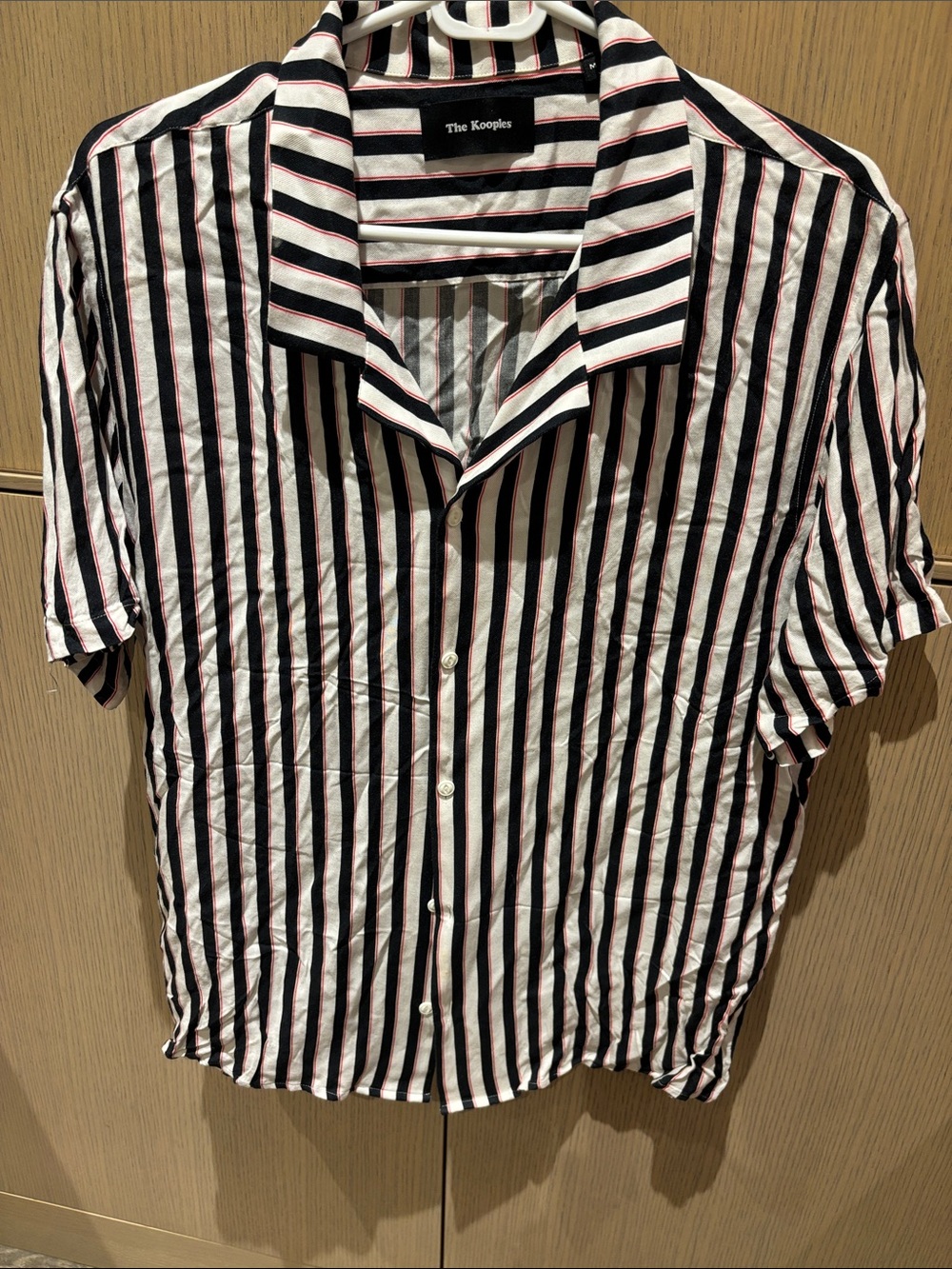 The Kooples Black, White & Red Vertical Stripe Short-Sleeve Button-Up